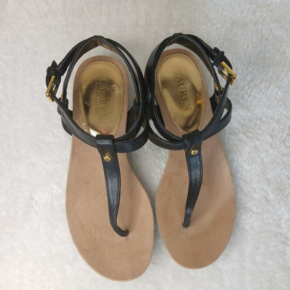 Ralph Lauren Kiana Leather Thong Sandals Black Size 7B - Picture 6 of 10